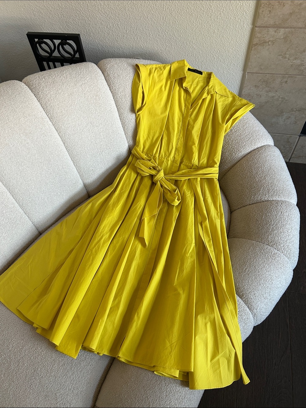 Carolina Herrera Lemon Yellow Maxi Shirt Dress with Tie Waist